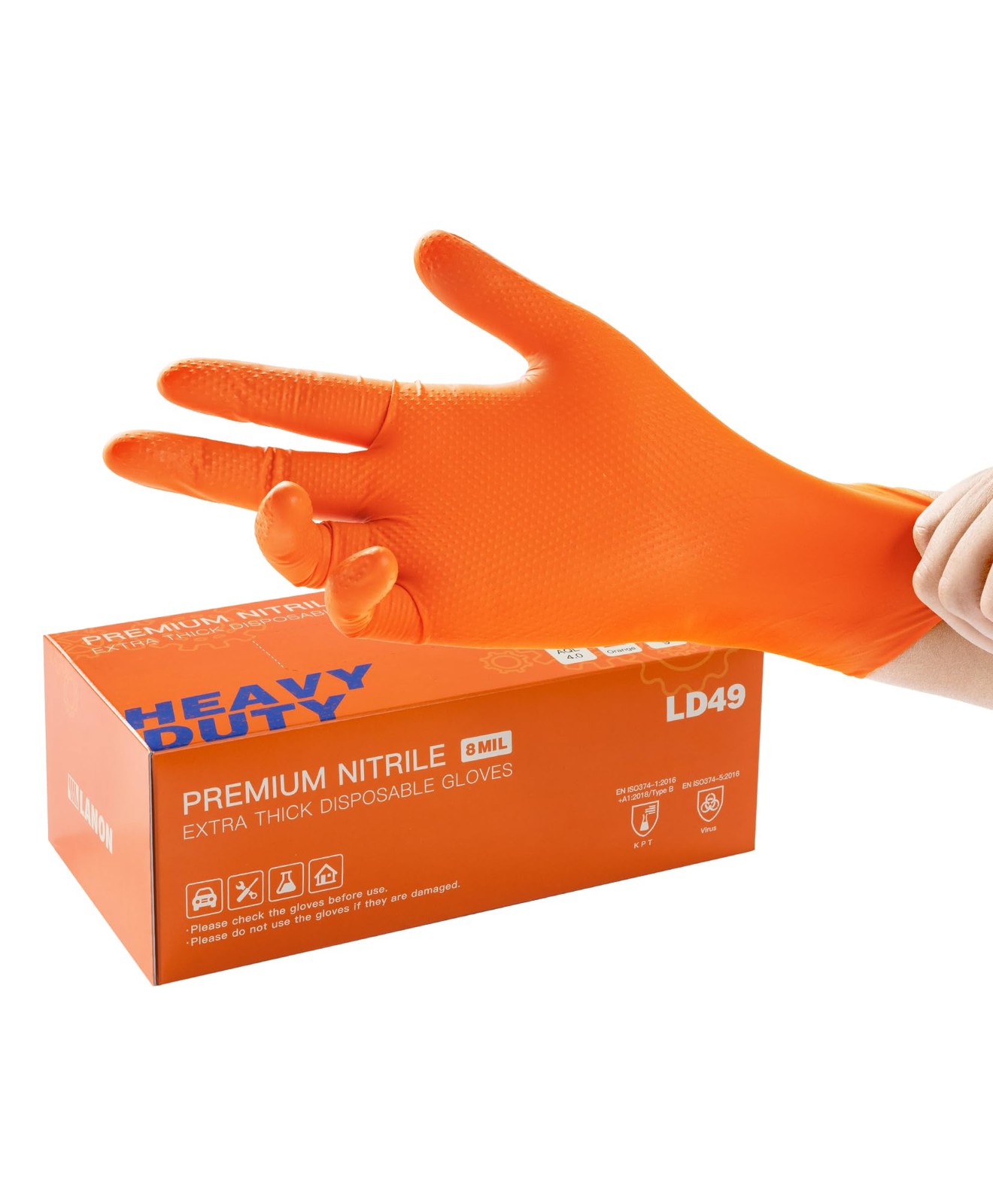 Nitrile Gloves XL Orange 8mil Heavy Duty Diamond Texture Food Safe Mechanic