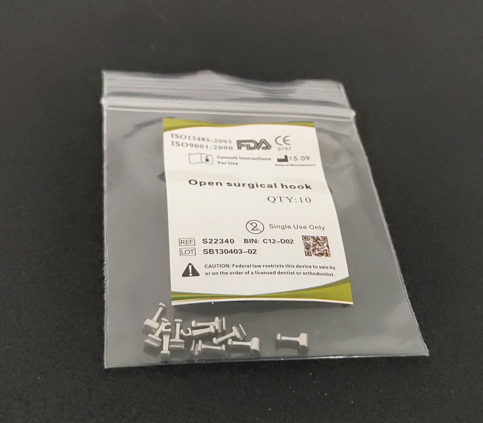 5 Packs 50 Pcs Dental Sliding Crimpable Hook Open Surgical Hook Long 10pcs/pack