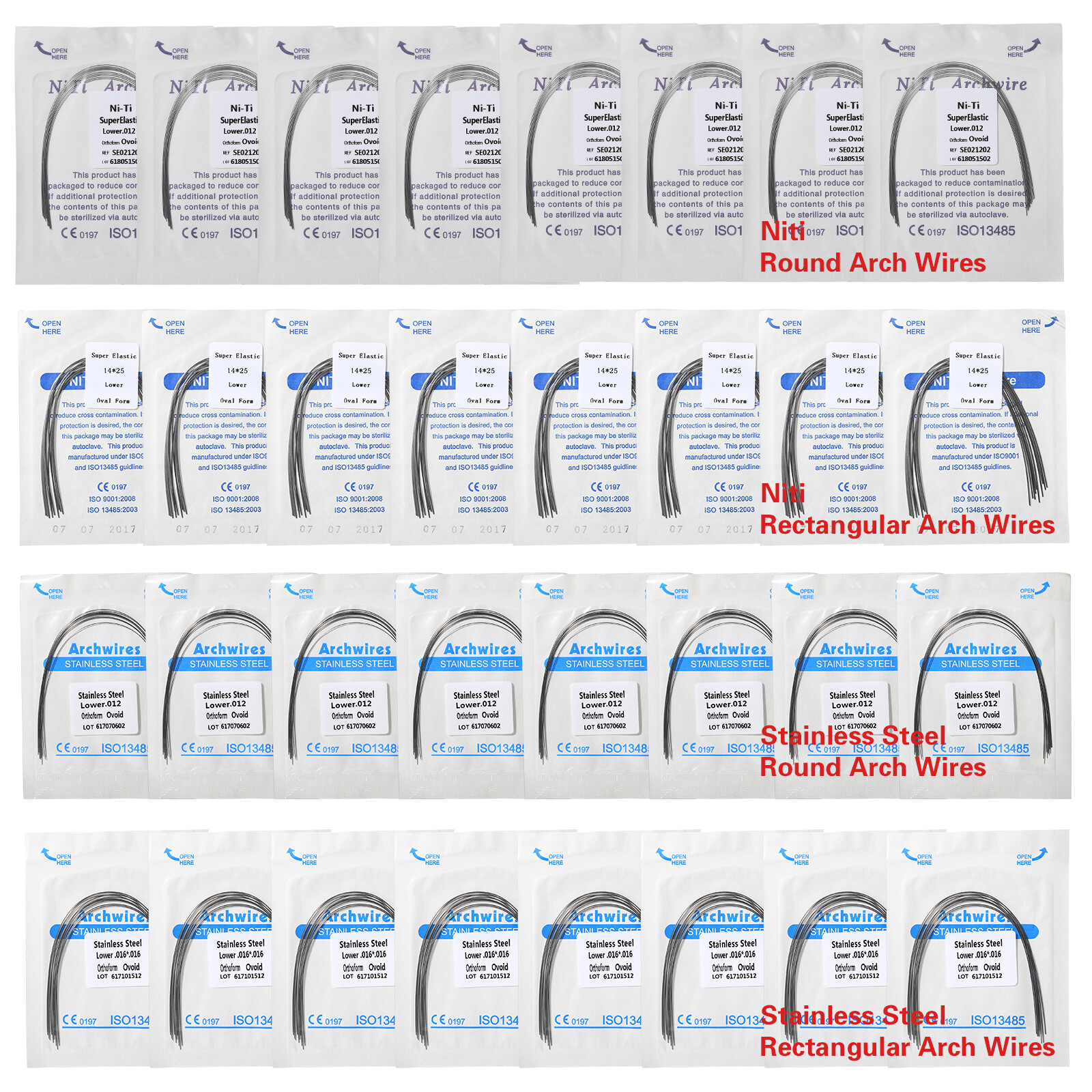 Dental Orthodontic Arch Wire Round/ Rectangular Niti/Stainless Steel Upper/Lower