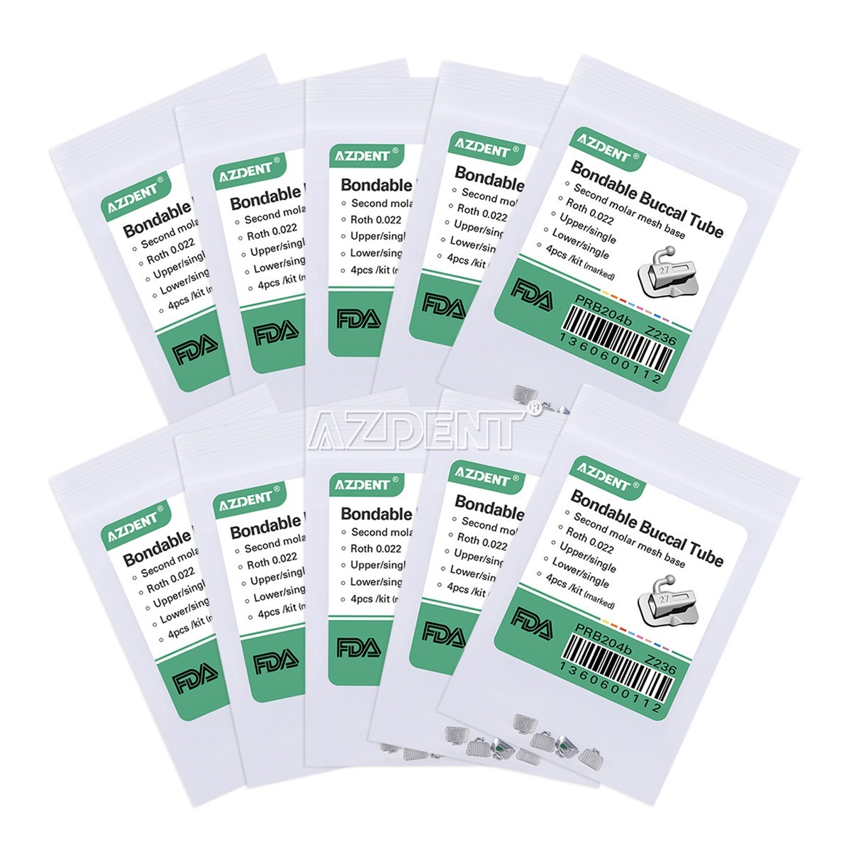 Dental Tubo Buccal de Ortodoncia 1st 2nd Molar MBT/Roth 022/018 Bondable AZDENT