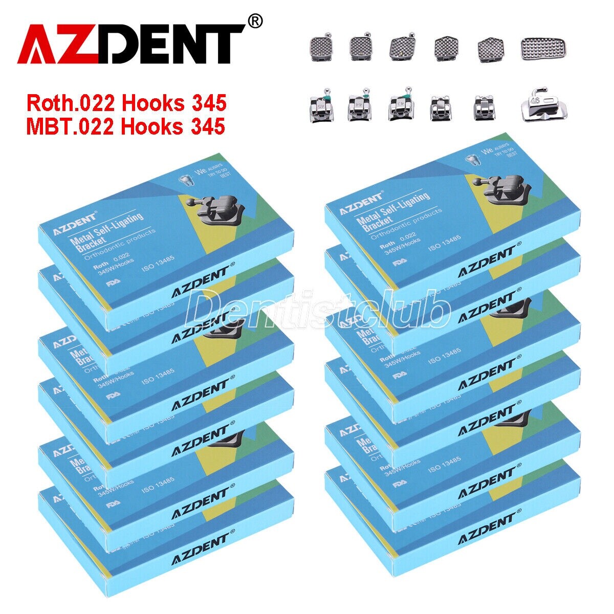 AZDENT Dental Self-Ligating Brackets Orthodontic Braces Roth/MBT.022 Hook345 FDA