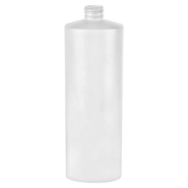 32oz Fluorinated Natural HDPE Cylinder Bottle 28/410 With Black Ribbed Cap