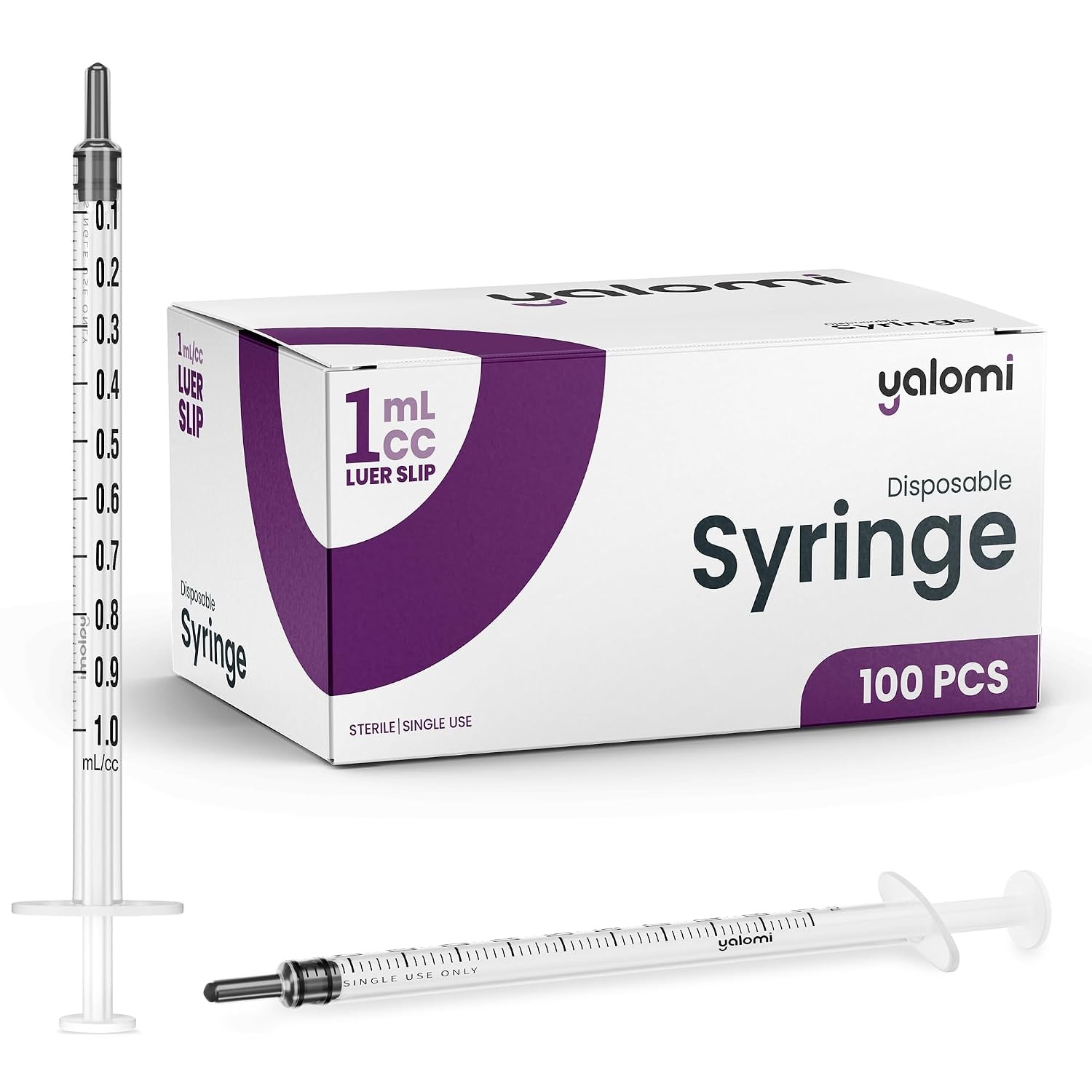 1mL Luer Slip Syringe (No Needle) | 100 Pack | Yalomi | Sterile & Individually W