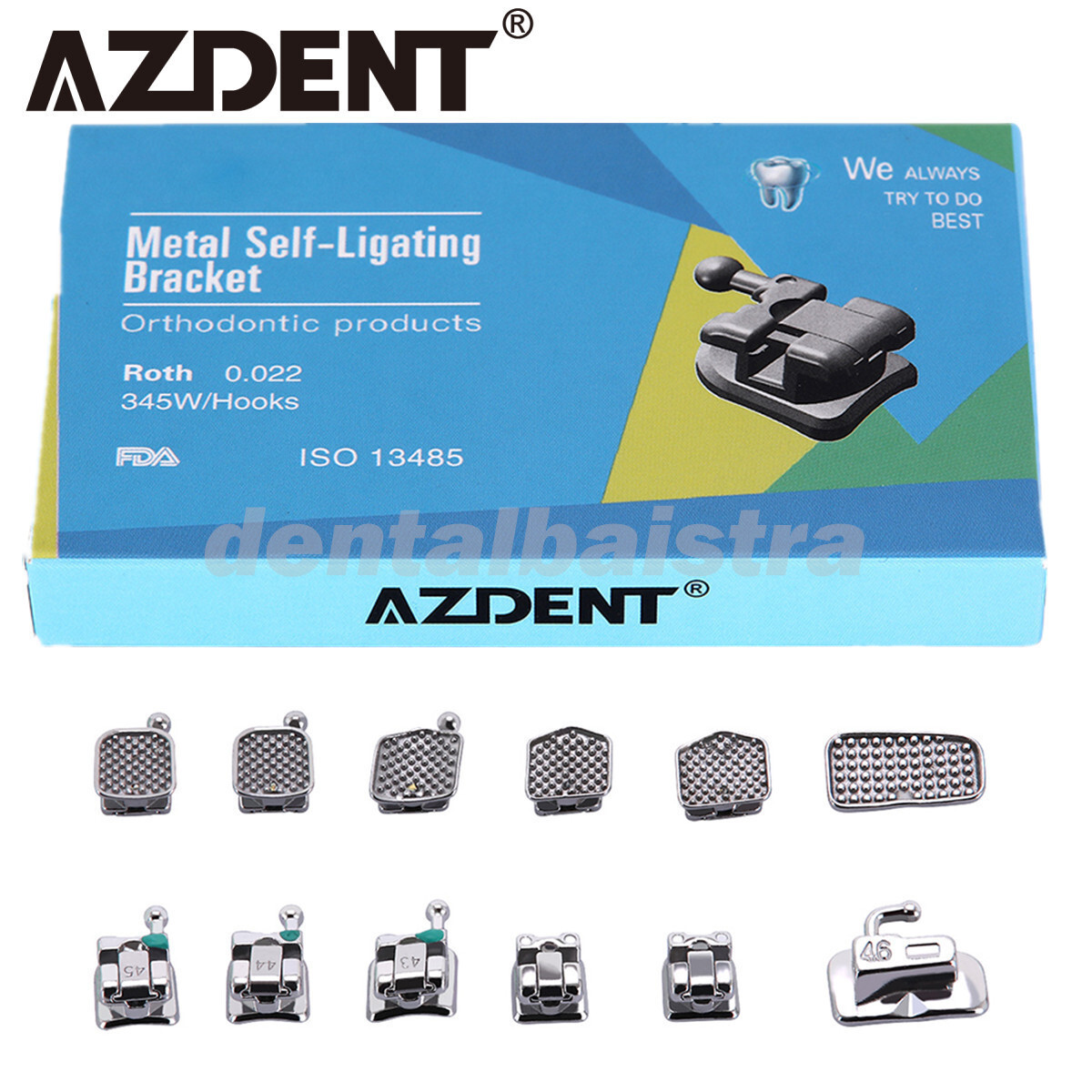 AZDENT Dental Orthodontics Self Ligating Bracket Braces Roth.022 Hooks 3 4 5 FDA