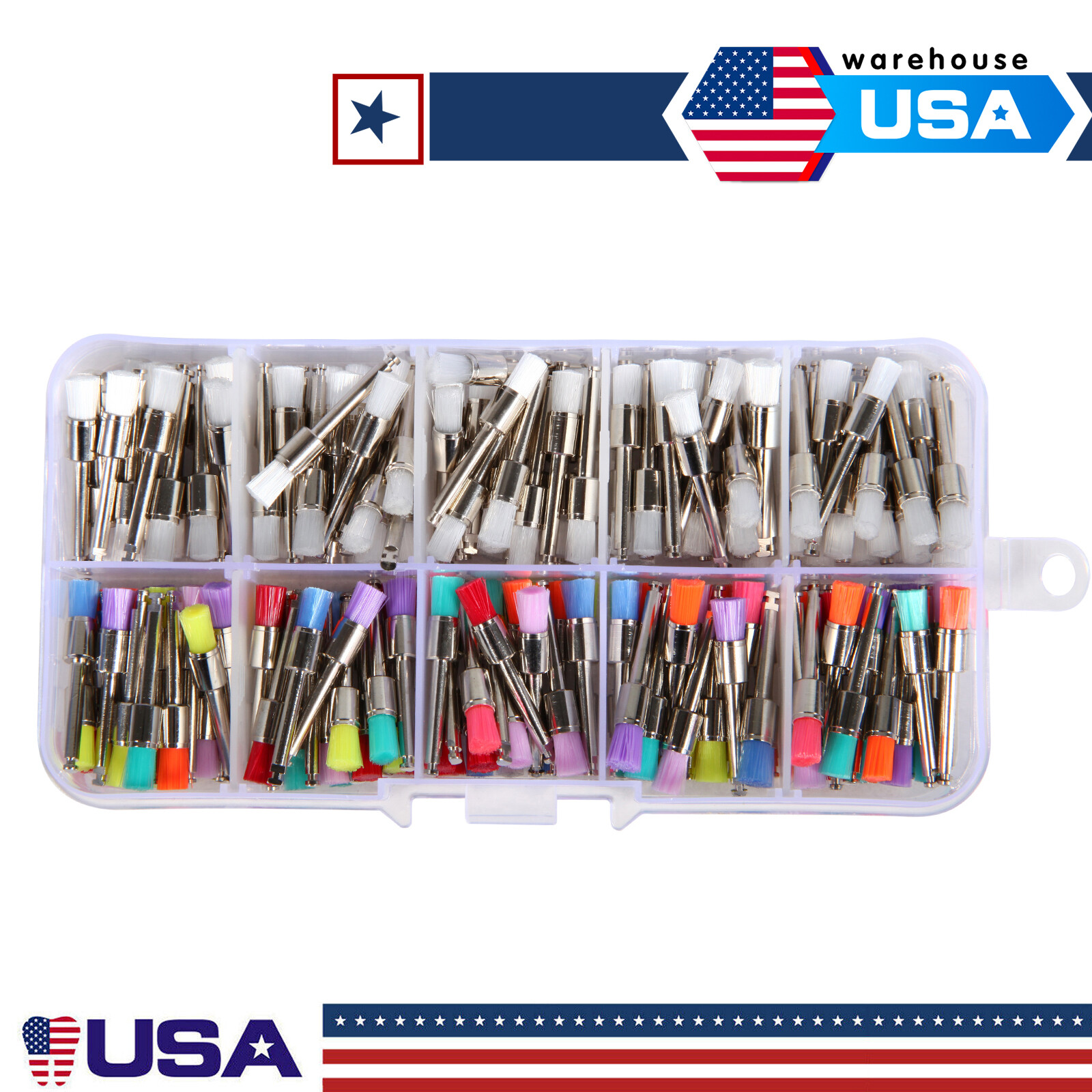 200Pcs/Box Dental Nylon Materials Closure Flat Polishing Prophylaxis Brushes USA