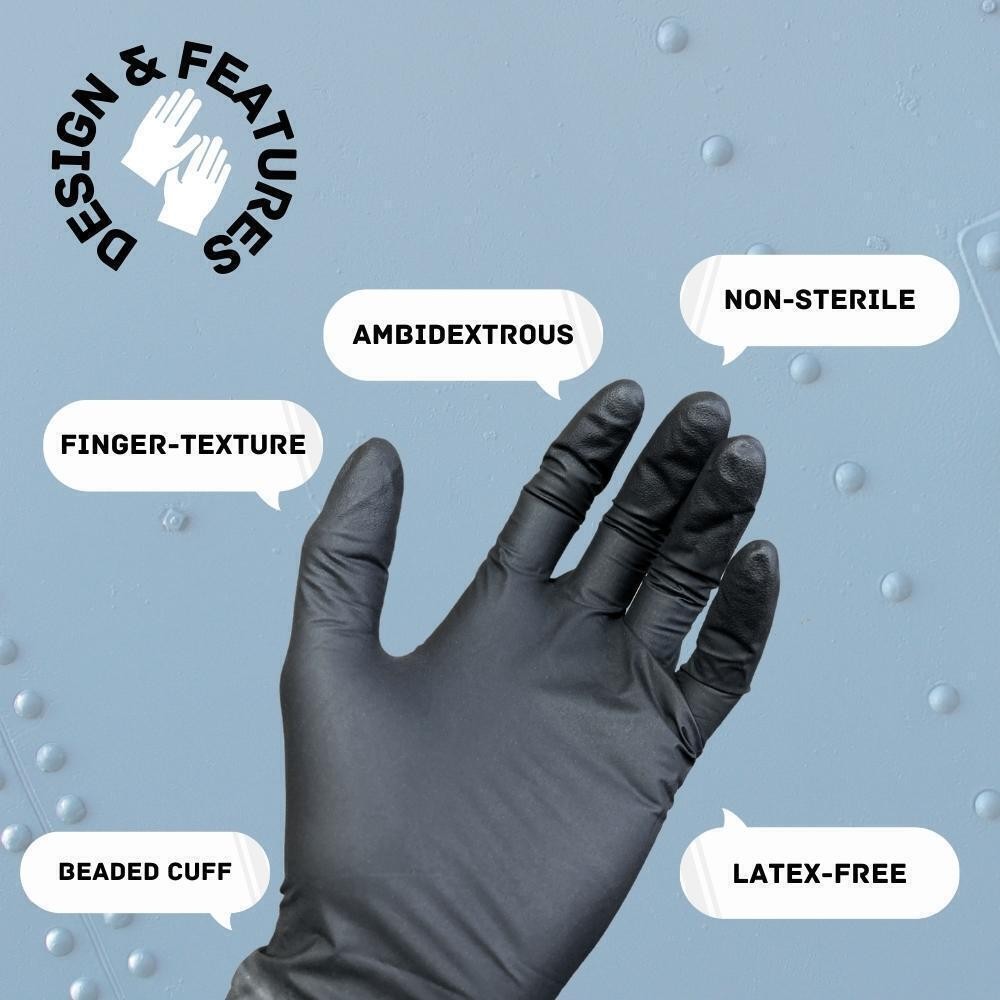 2000 Black Nitrile Disposable Gloves Powder Free and Latex Free 4 Mil Small