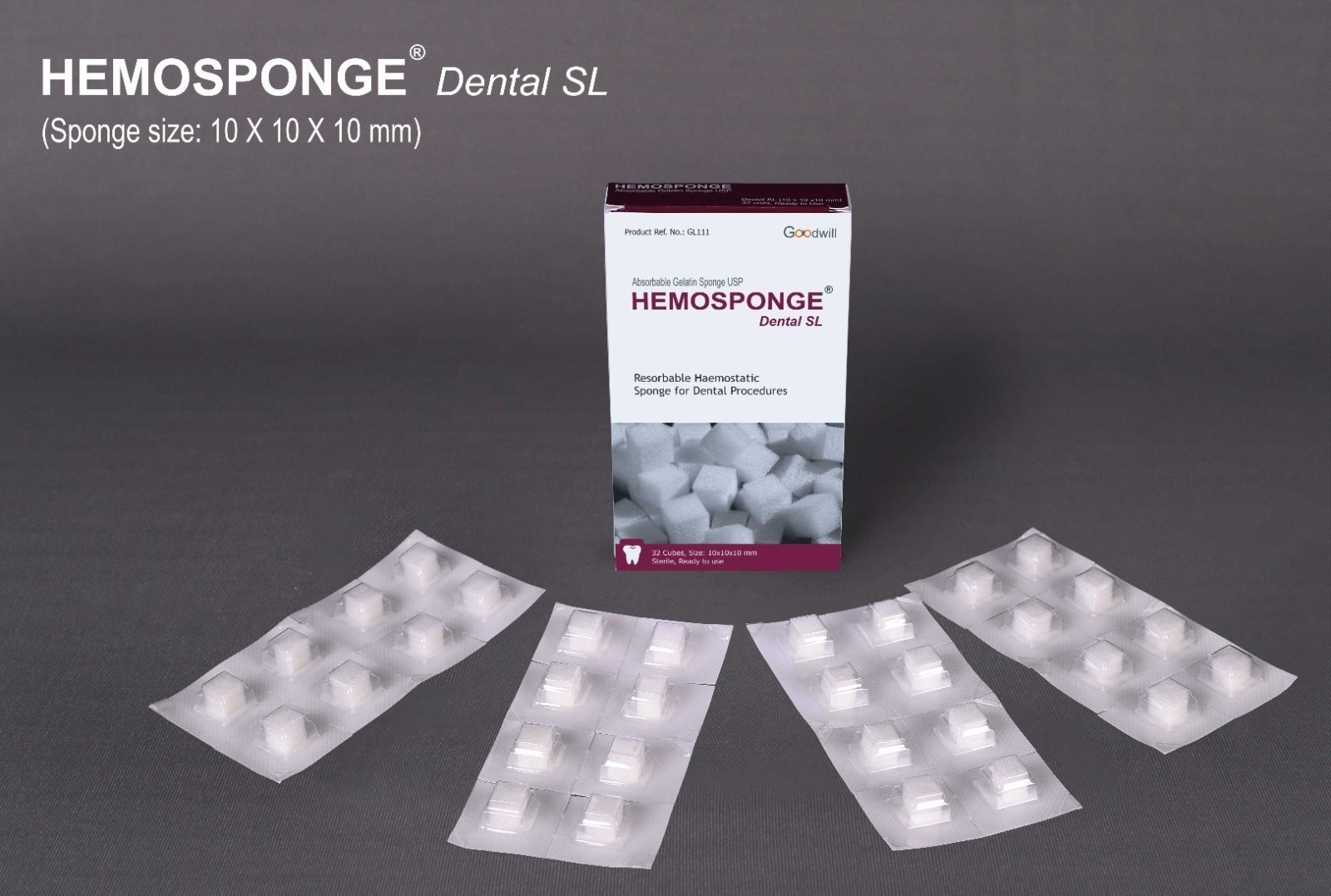 10 Pack of Dental Hemosponge Absorbable Gelatin USP Sterile 32 Sponge 10x10x10mm