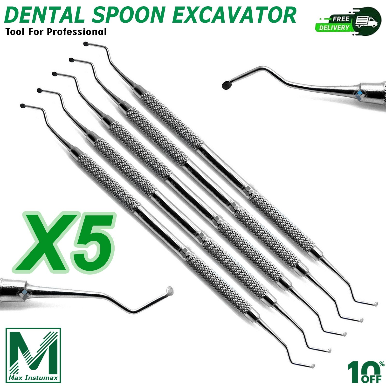 NEW DENTAL EXCAVATOR SET OF 5 RESTORATIVE SPOON DOUBLE ENDED PREMIUM INSTRUMENTS