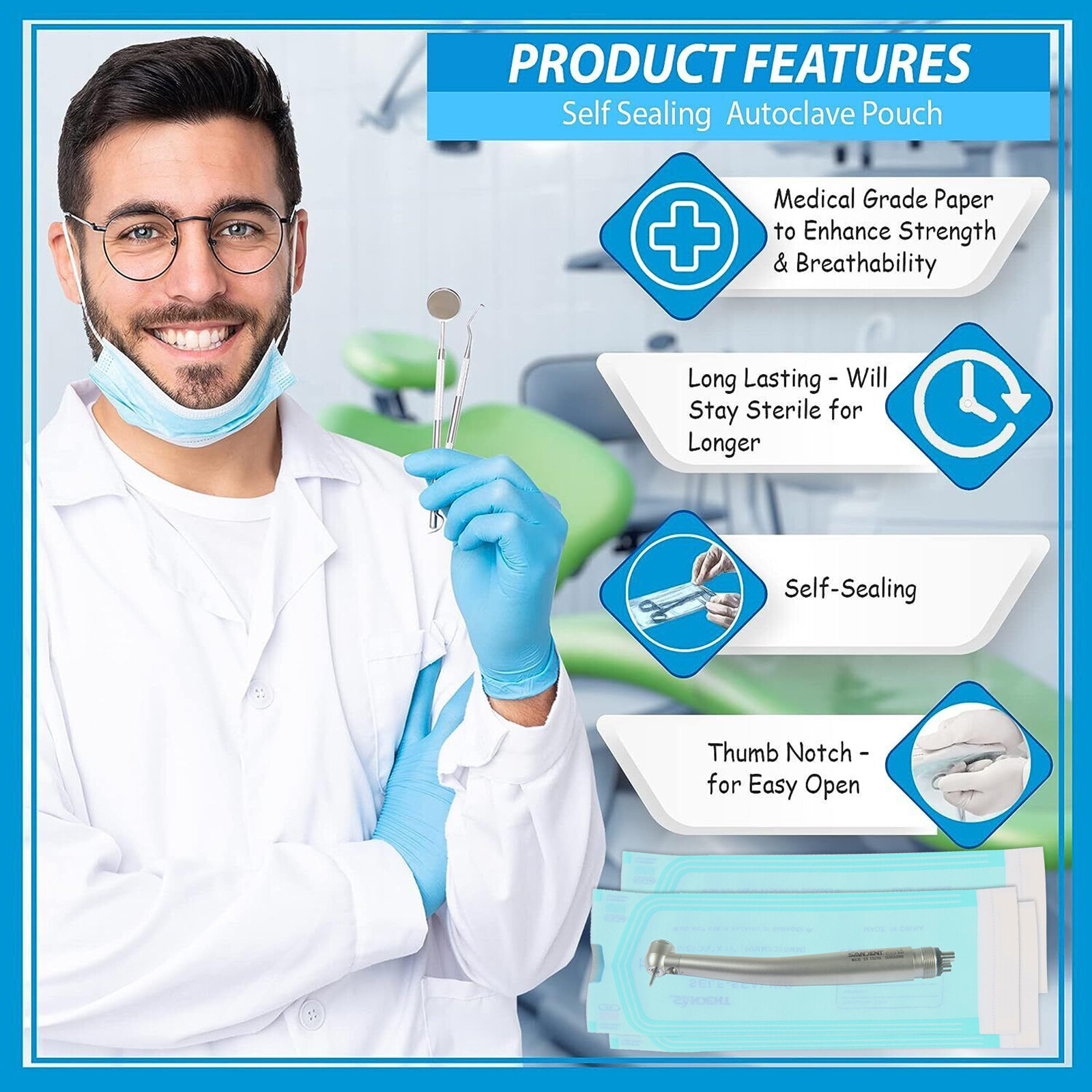 200pcs/Box Dental Self-sealing Sterilization Pouches Bags Disposable Accessories