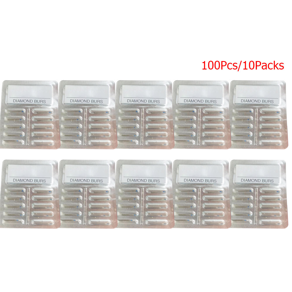 100Pcs/10Packs Dental Diamond Burs FG 1.60mm for High Speed Handpiece 214types
