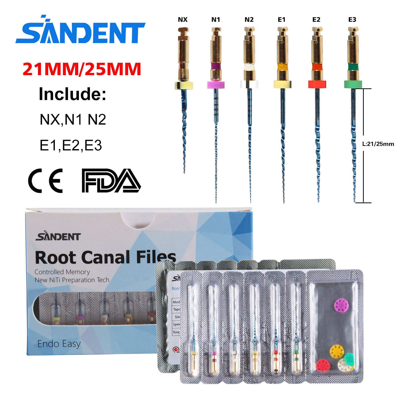 1-50 box Limas Dentales Endo Rotativas Azul Uso Motor Endodoncia 21mm/25mm/31mm