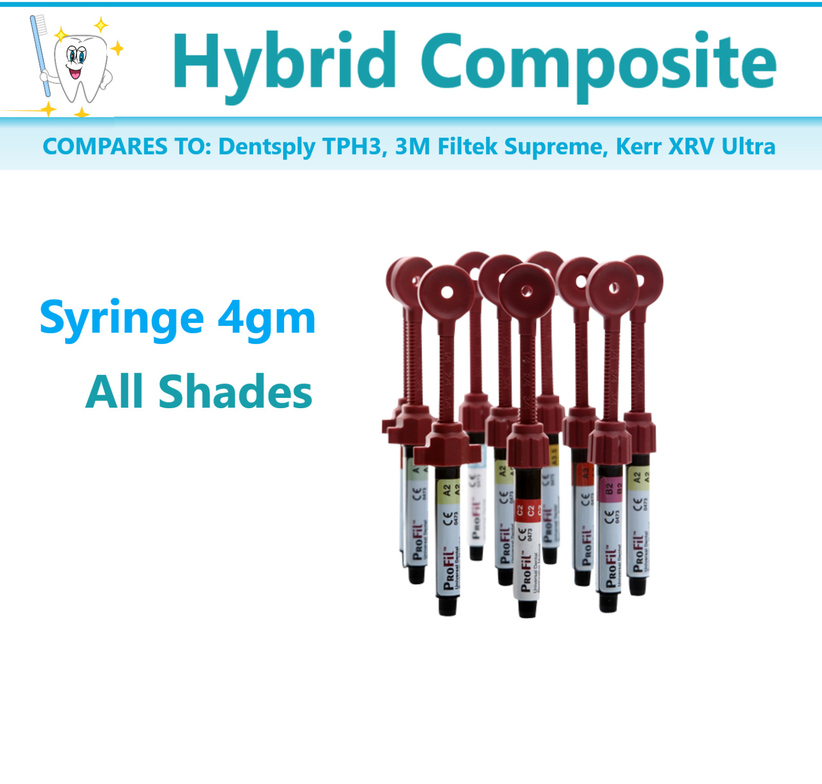 Dental Silmet ProFil Composite Resin Hybrid Composite A1, A2, A3, B1, B2, Syr 4g