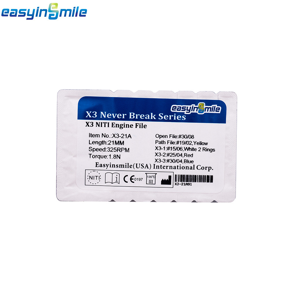 21mm Endodontic NITI X3 Rotary Files Easyinsmile Dental Root Canal Engine Files