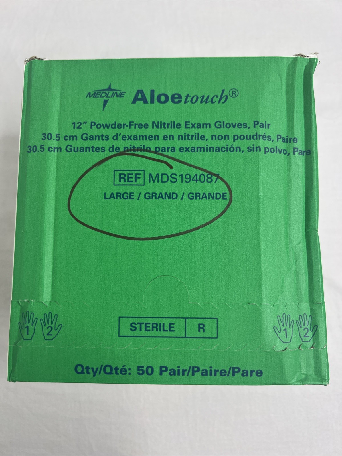 MEDLINE Aloetouch 12” Nitrile Exam Gloves Sterile *1 Box 50 Pair* Size: Large