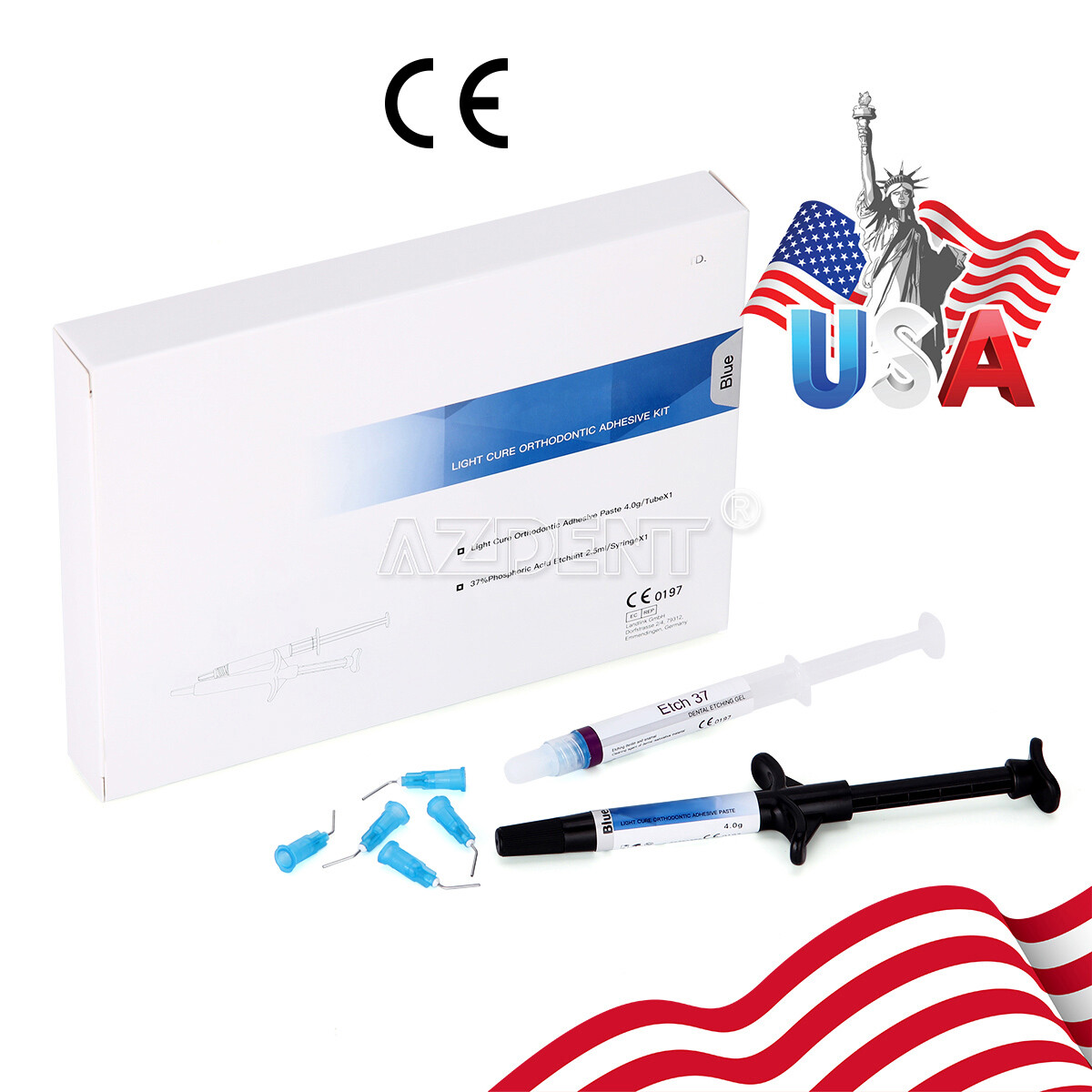 Dental Light Cure Orthodontic Brackets Adhesive Paste Acid Etching Gel Blue Kit