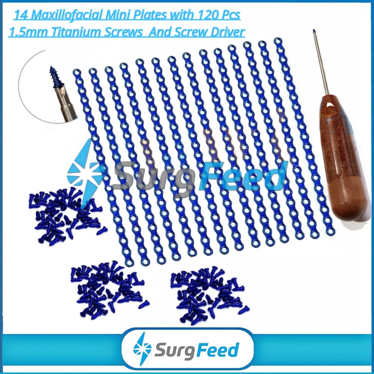 1.5mm Maxillofacial Mini Plates with 120 Pcs Titanium Screws and ScrewDriver Set