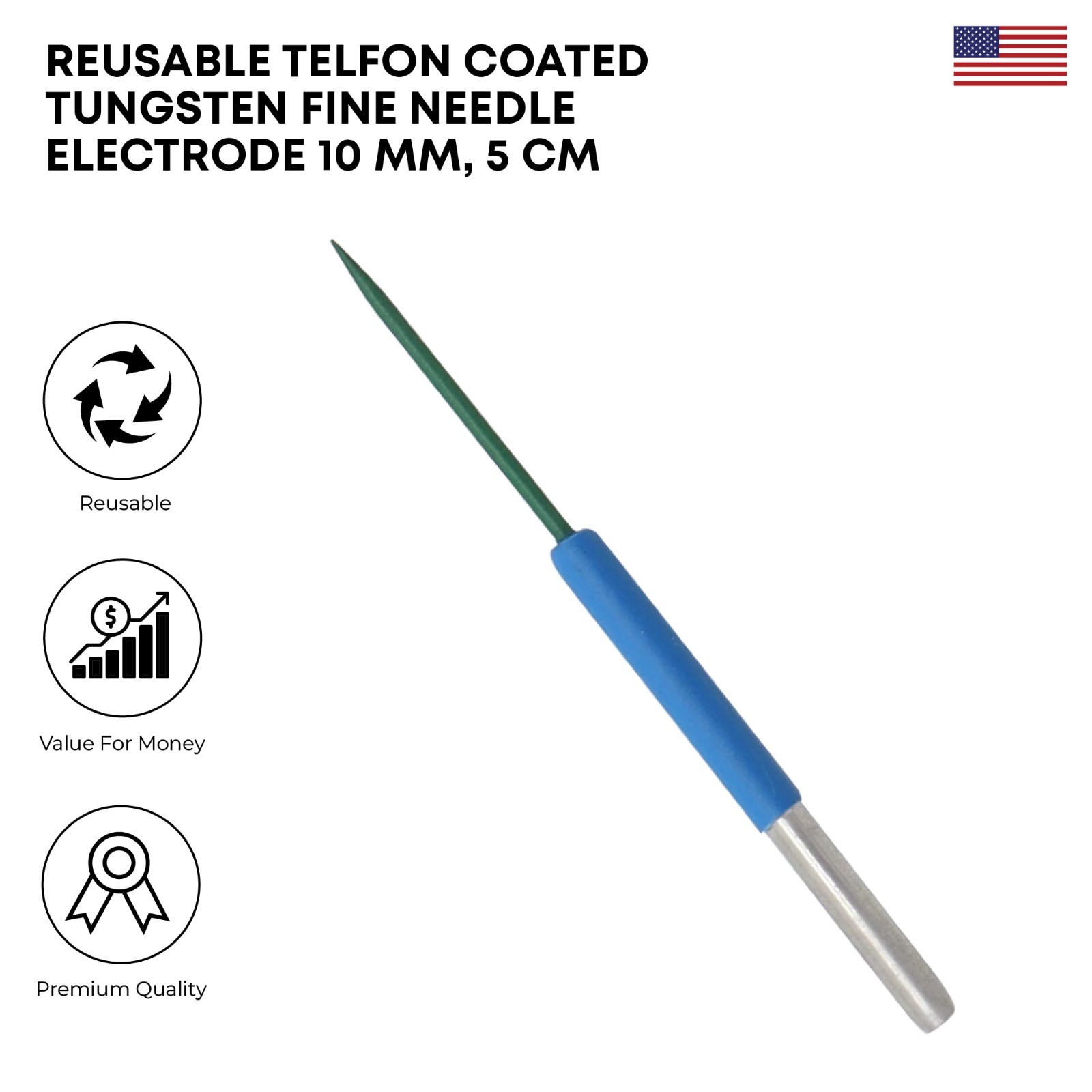 Teflon Coated Tungsten Fine Needle Electrode 10mm,5cm Electrosurgical Electrode