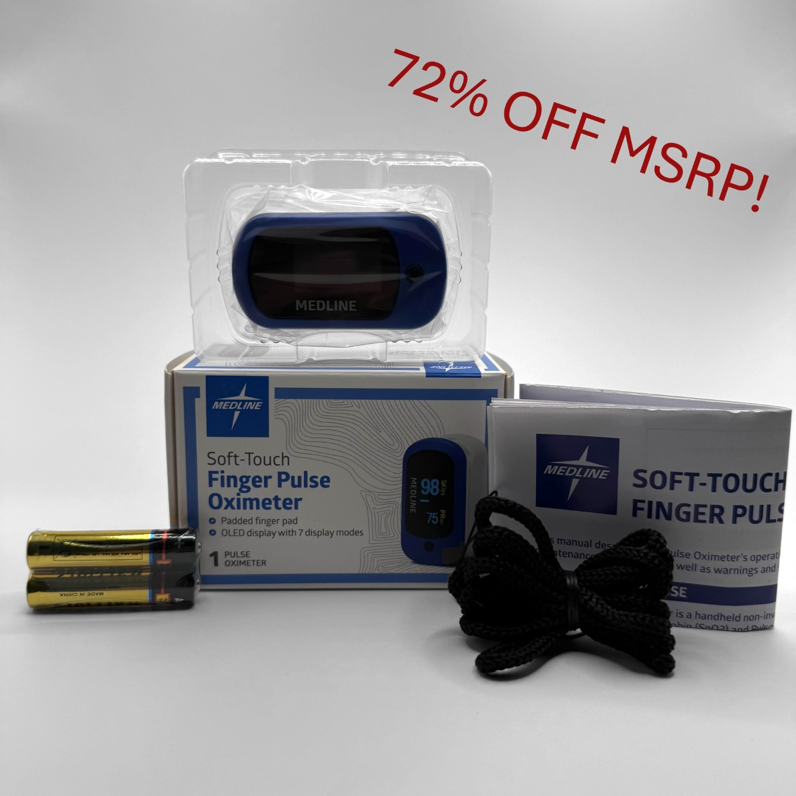 NEW Medline Finger Pulse Oximeter SpO2 HR OLED Soft-Touch Medical Grade MSRP $85