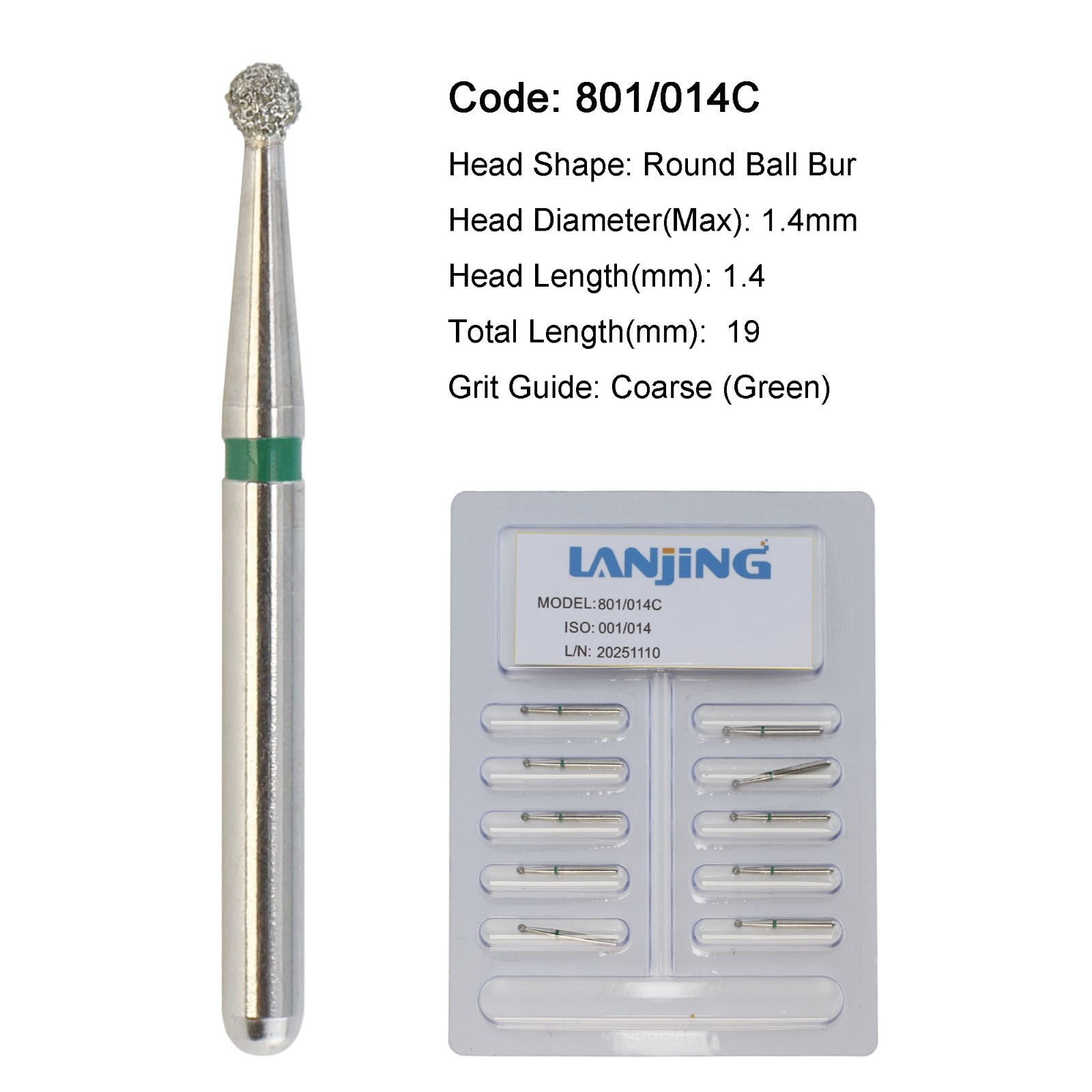 Dental Diamond Burs Egg Football Surgical Long Round End Taper FG High Speed 856