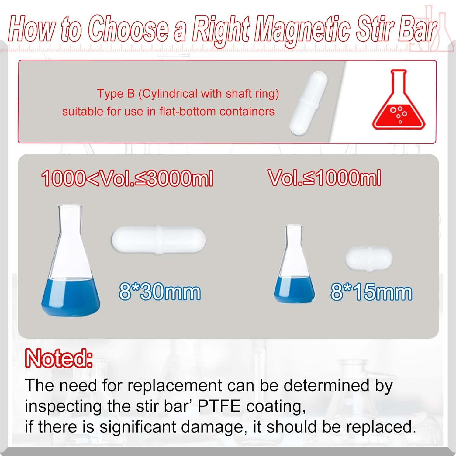 Magnetic Stir Bar Set, Lab Type-B Mixed Size PTFE B-Type Mixed, White