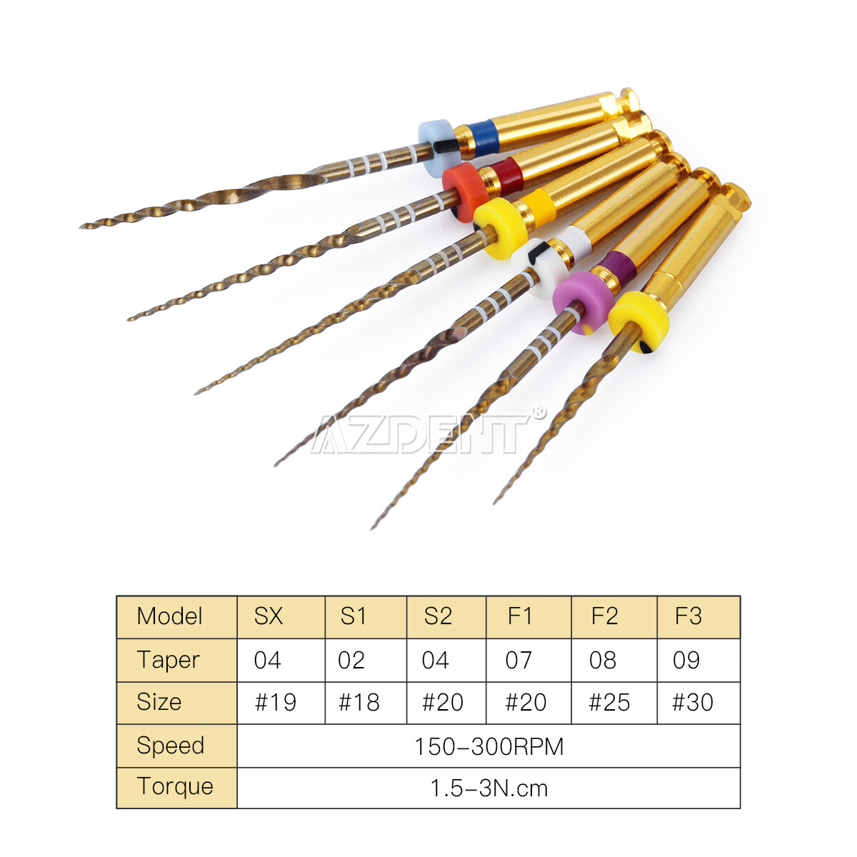 AZDENT Dental Endodontic Gold Taper NITI Rotary File Engine Use 25mm 6pcs/pack