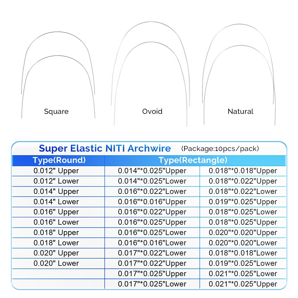 AZDENT Dental Orthodontics Super Elastic NiTi Archwire Round Ovoid 012-020