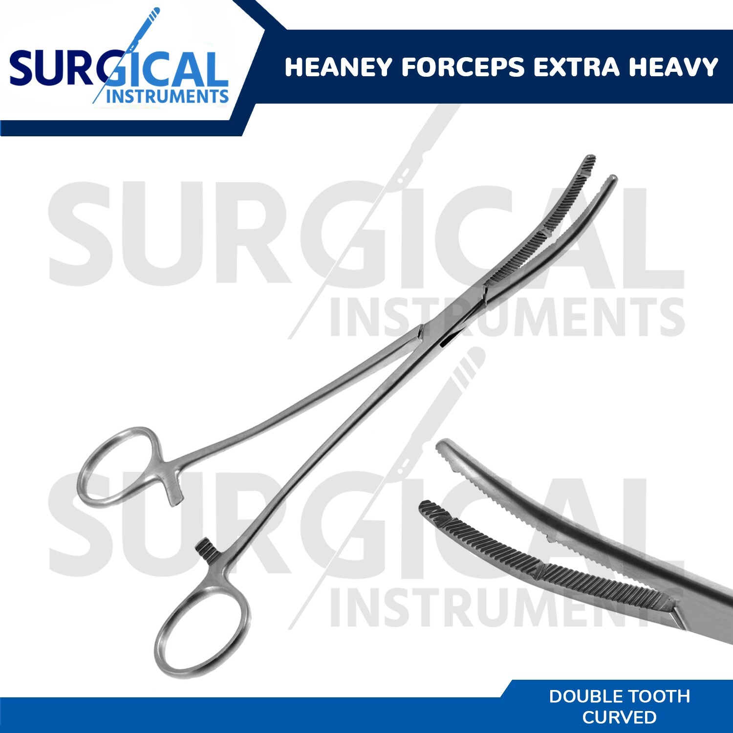 Heaney Forceps 9″ Extra Heavy Pattern, Double Tooth, Curved German Grade