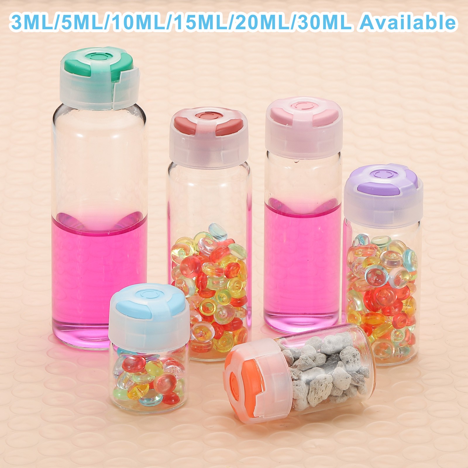 3ml Clear Glass Sample Vials, 10Pcs Small Liquid Bottles, Green