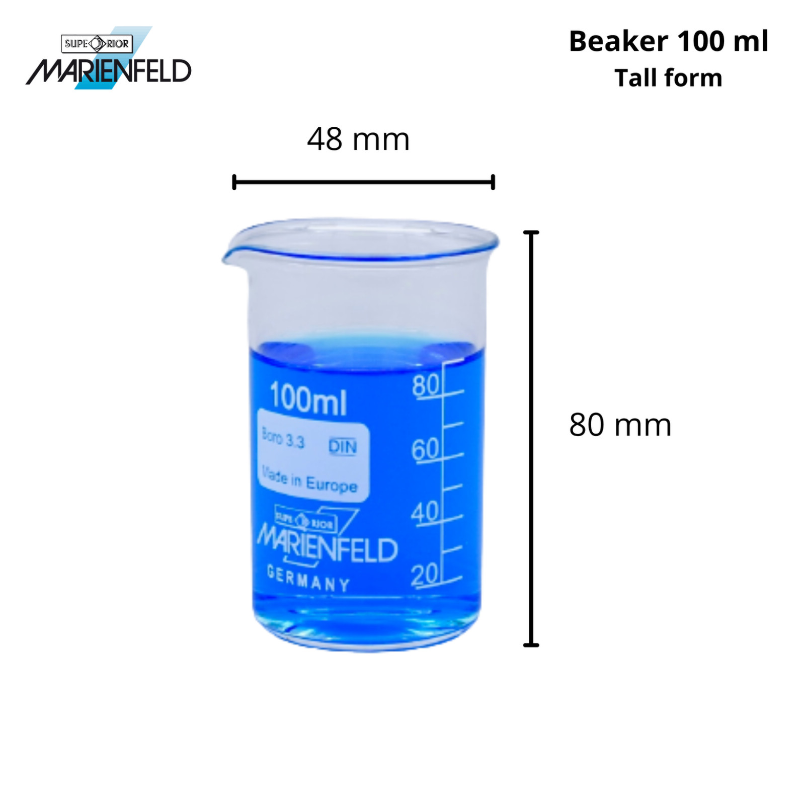 Marienfeld Superior Beaker 100ml-3000ml Borosilicate Glass, Short & tall Form.