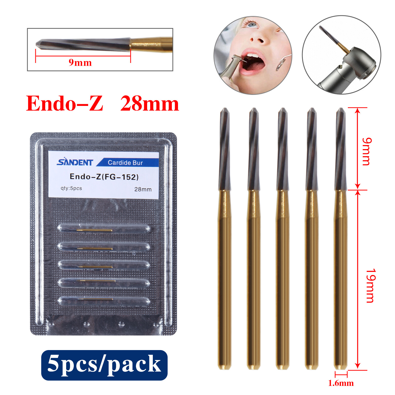 Endo-Z Bur Dental Carbide Tungsten Steel Burs 28mm Surgical Cutter 5Pcs