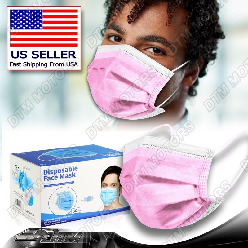 New Disposable 100 PCS Face Mask- Non Medical Mouth Nose Earloop Coverings PINK