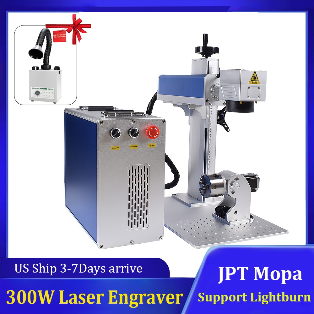 JPT 300W Fiber Laser Marking Engraving Machine Metal Color Marking Rotary FDA US