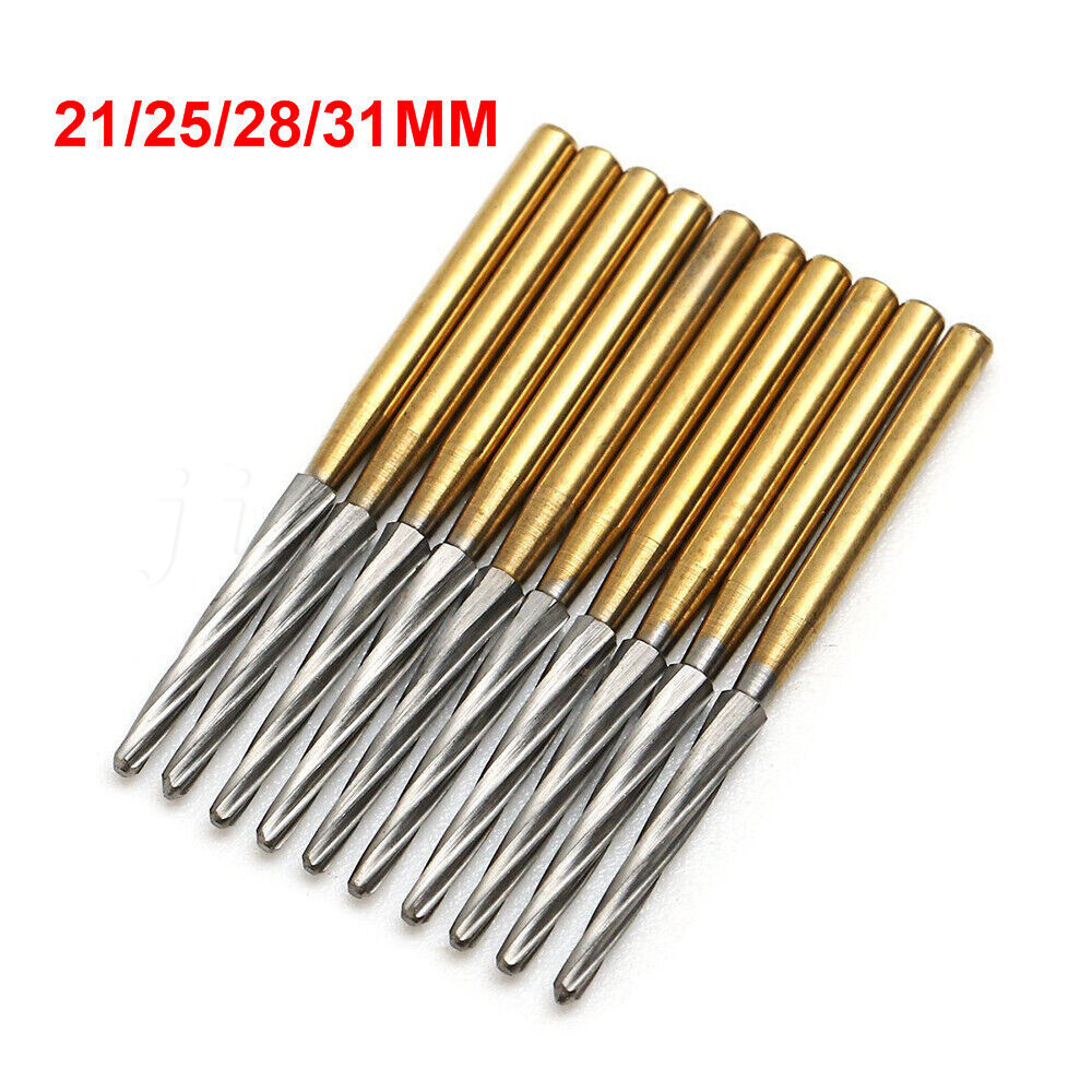 10pc Dental Endo Tungsten Carbide Burs FG Endo-Z 21/25/28/31mm Titanium Coated