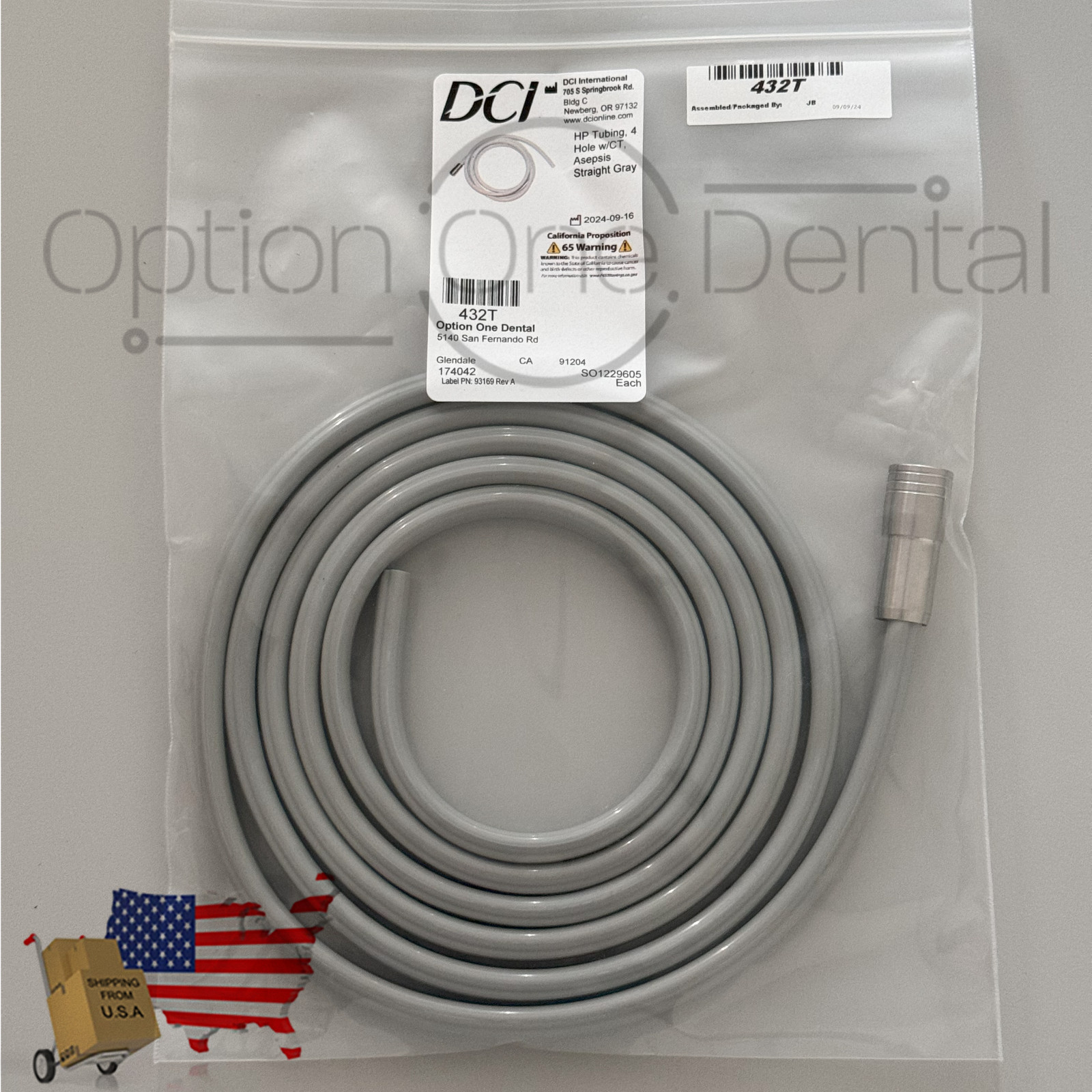 Dental Handpiece Tubing Four Hole Asepsis Gray 7′ w/ Conn. DCI 432T