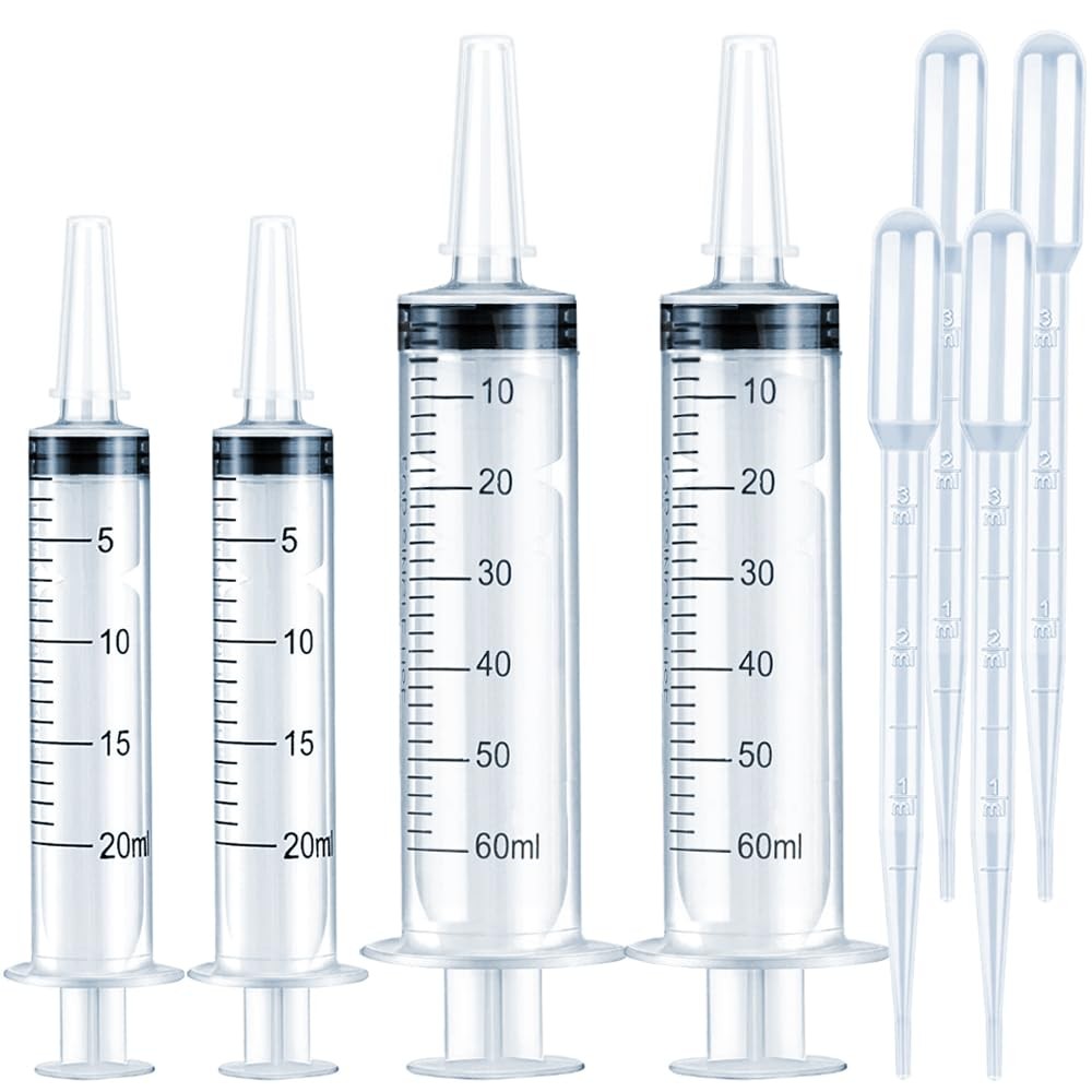4 Pack Large Syringes for Liquid, 20ml & 60ml Plastic Syringe for Measuring