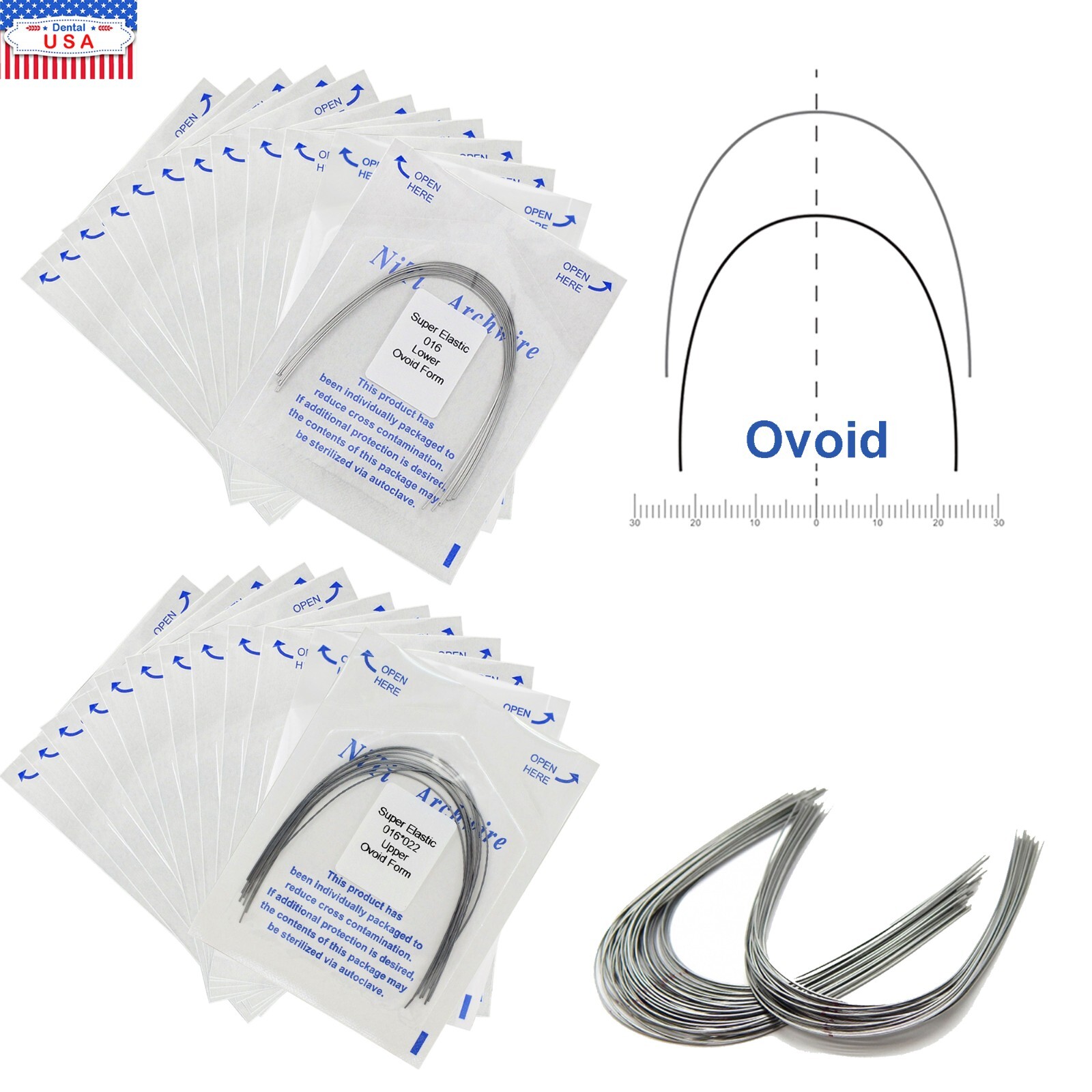 100pcs Dental Orthodontic Niti Arch Wire Super Elastic Ovoid Round Rectangular