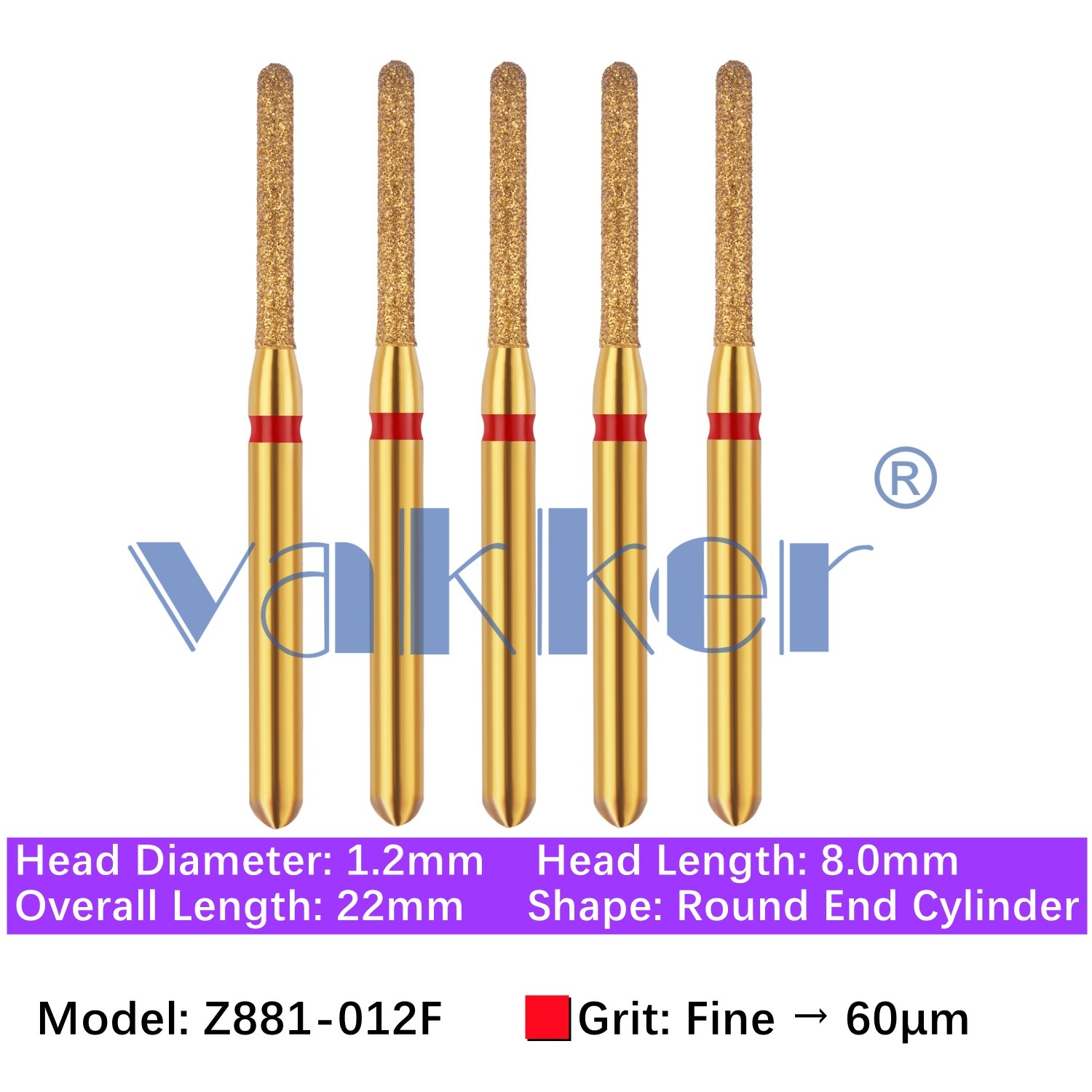 Vakker 5pc Dental Zirconica FG Diamond Burs Z881-012FFine Round End Cylinder