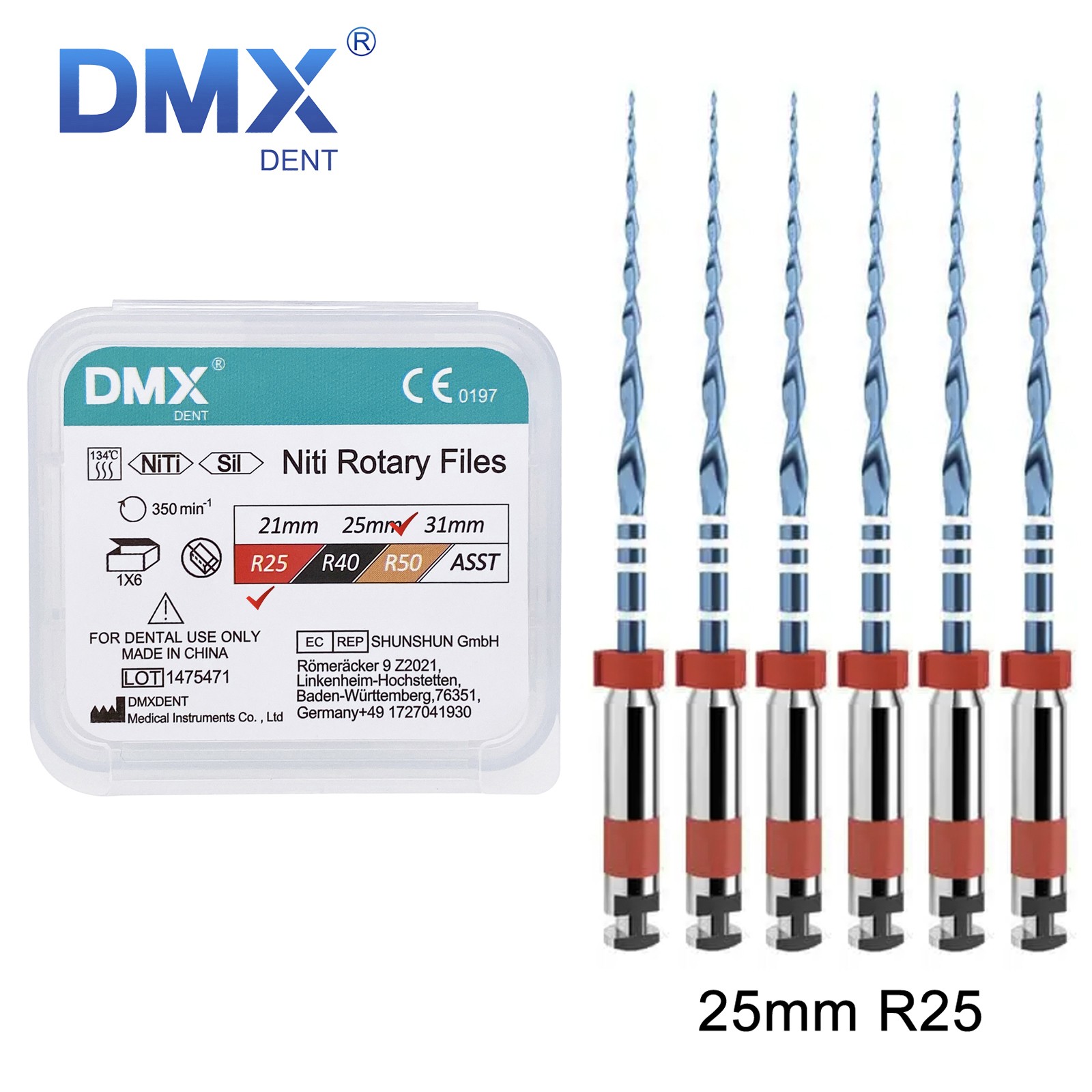 6Pcs/Pack Dental Endo Root Canal Rotary Files RECIPROC BLUE R25/R40/R50 21/25mm