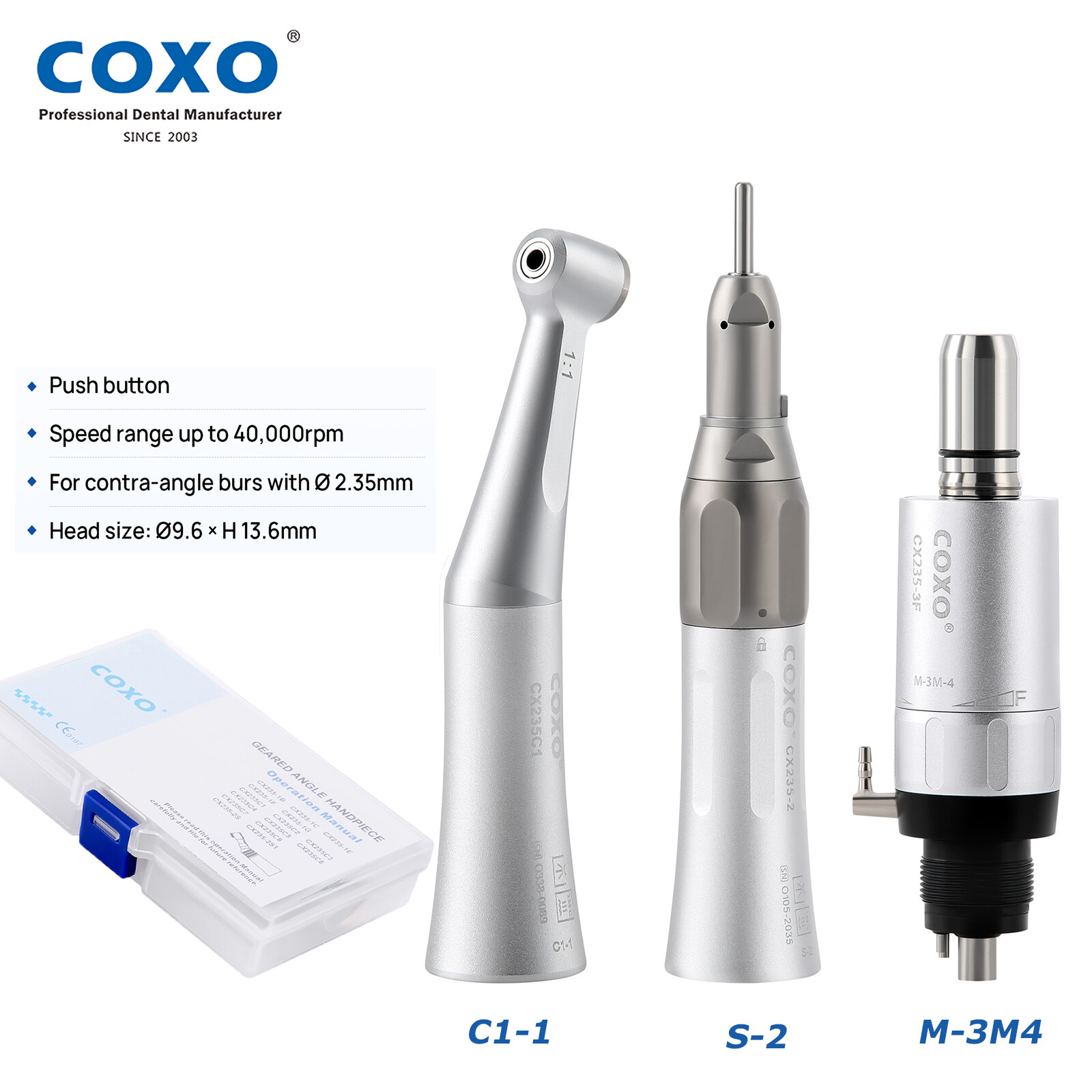 COXO Dental Low Speed Handpiece Contra Angle/Straight Inner Water Air Motor 4H