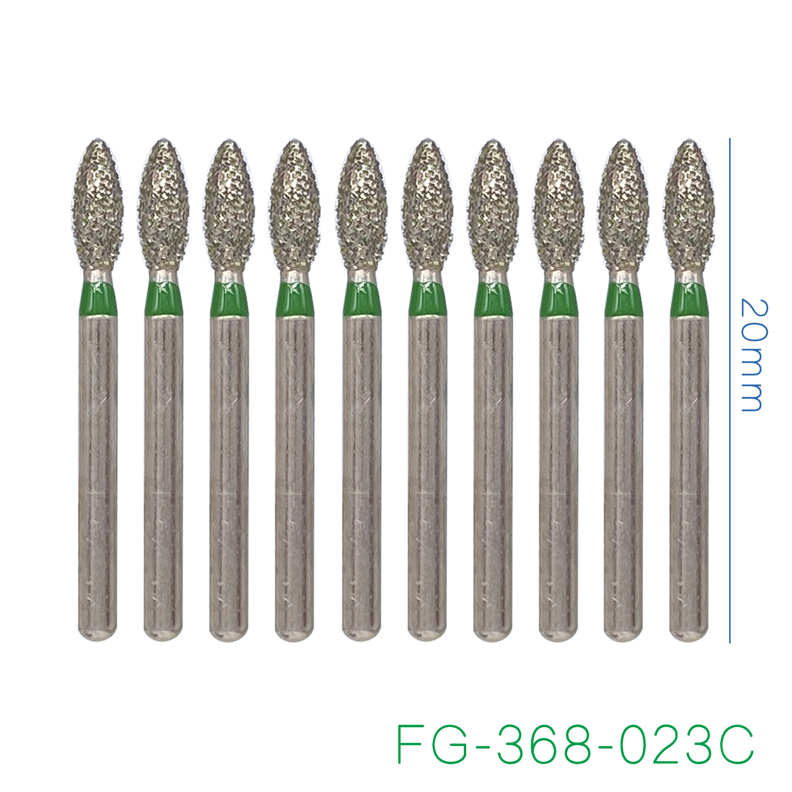 Dental Football Diamond Burs Friction Grip 368/023C Coarse Grit Green Multi-Use