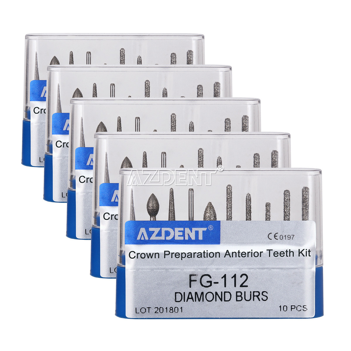 5X Dental High Speed Diamond Burs Crown Preparation Anterior Teeth Kit FG-112