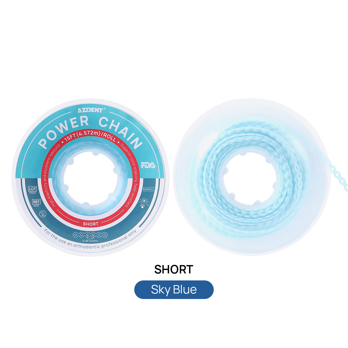 AZDENT Dental Orthodontic Colored Elastic Power Chain 15ft Long/Short/Continuous