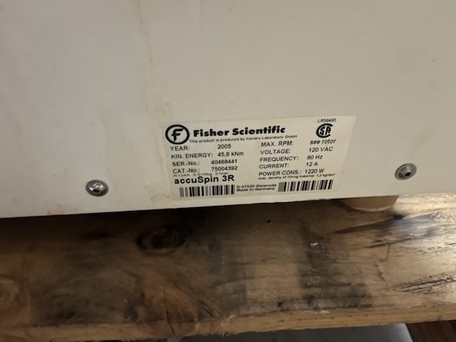 Fisher Scientific AccuSpin 3R Centrifuge + #4393 Rotor 60 DAYS WARRANTY