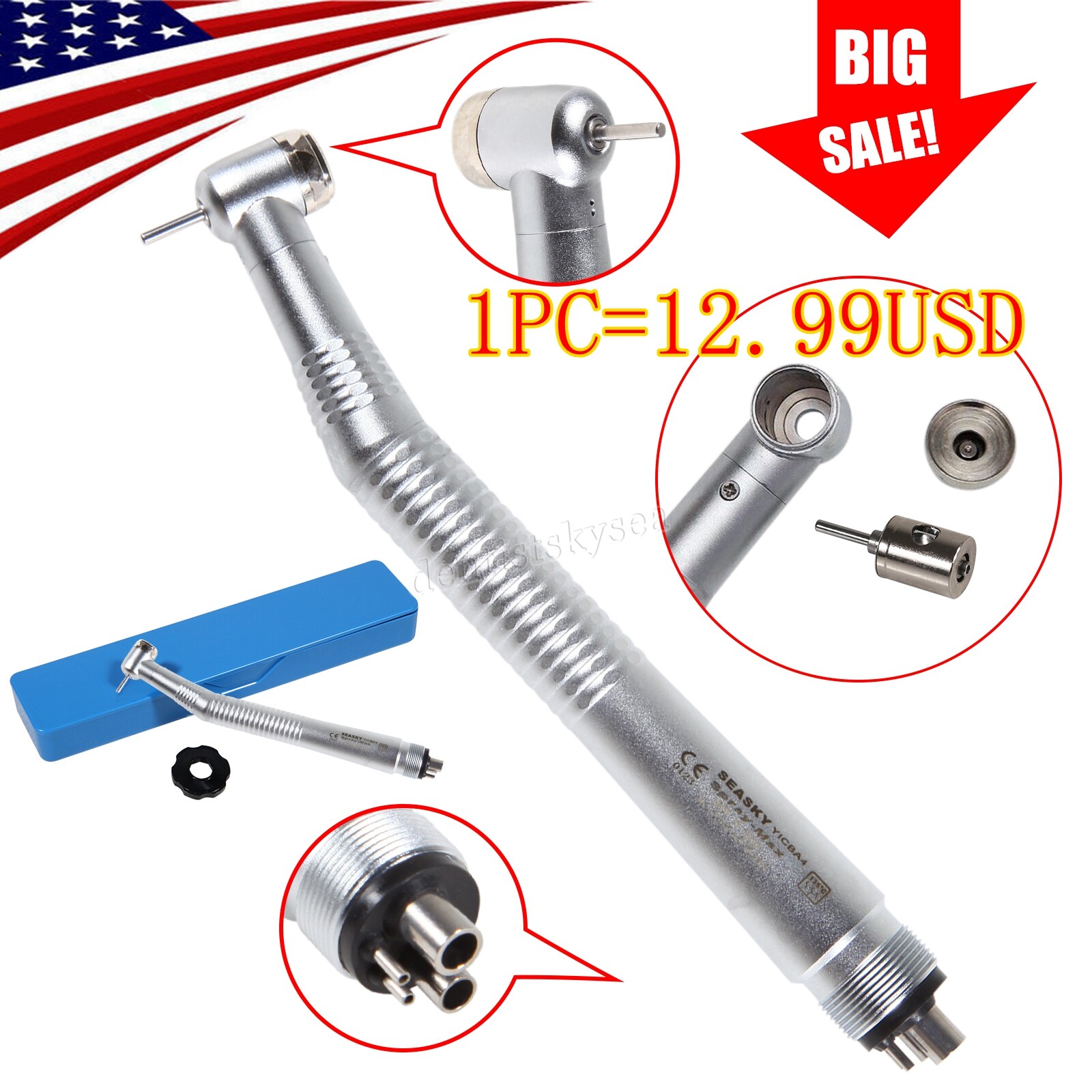 NSK Style Dental High Speed Handpiece Air Turbine Push Button 4Hole SEASKY-Y1BA4