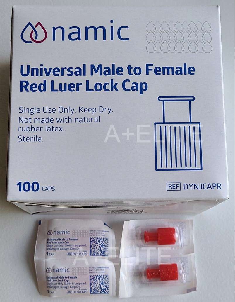 NAMIC Dual Male Female Luer Lock Red Syringe Cap Plug Dual Sterile DYNJCAPR 100