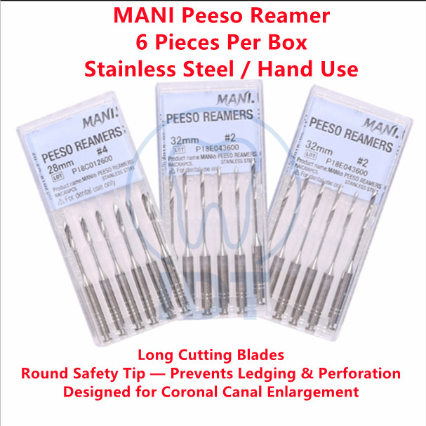 MANI Peeso Reamer 6pcs Endodontic Stainless Steel 28mm 32mm 38mm