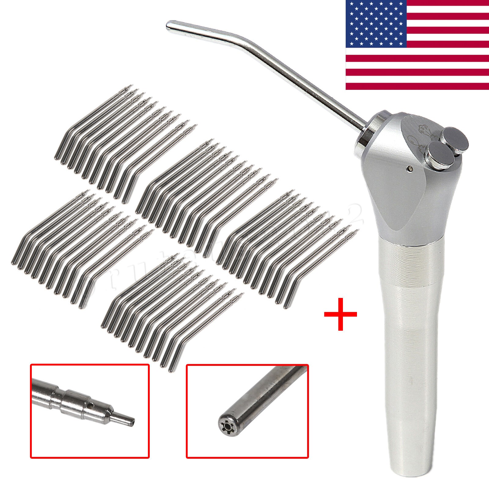 Dental 3 Way Air Water Spray Triple Syringe Handpiece w/ 50 Nozzles Tips Tubes