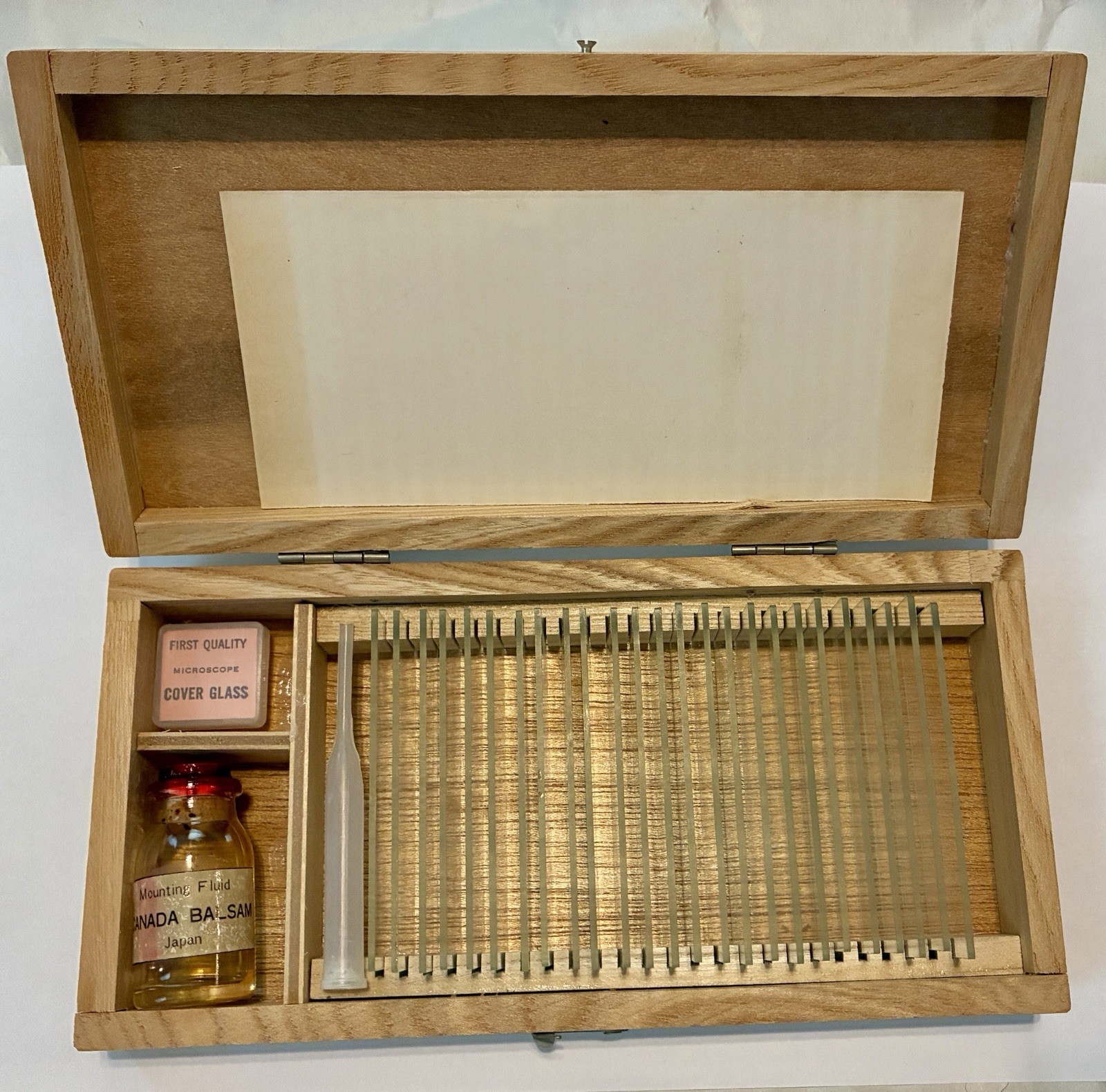 Vintage NOS Wooden Microscope Slide Preparation Kit 25 Slides Canada Balsam