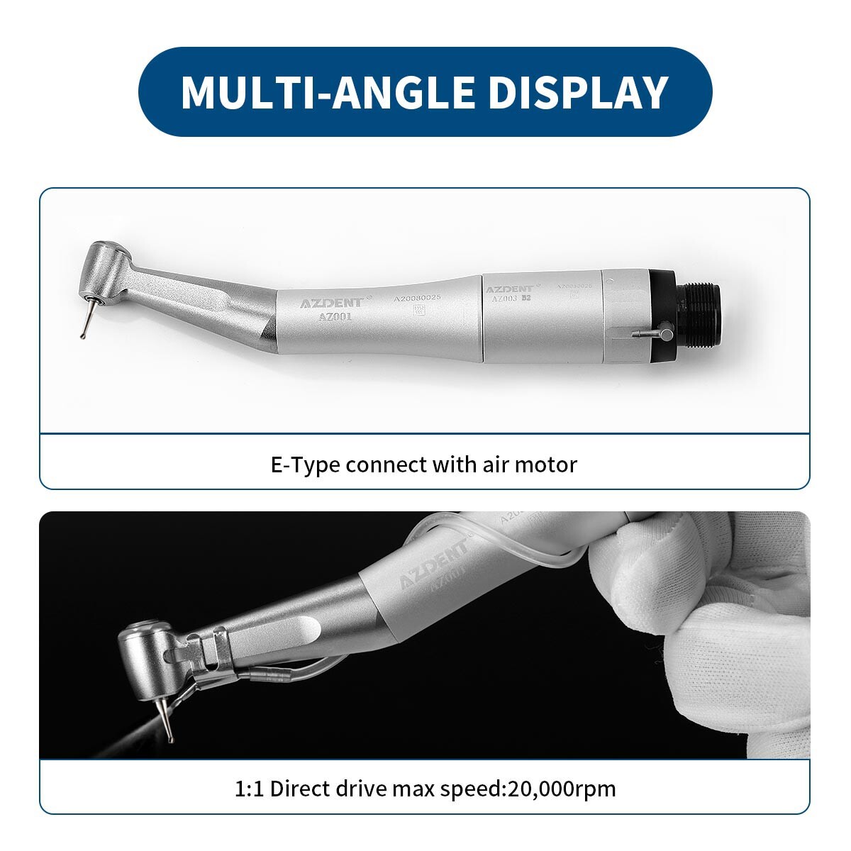 AZDENT Dental Slow Low Speed Contra Angle Handpiece E-type Push Button