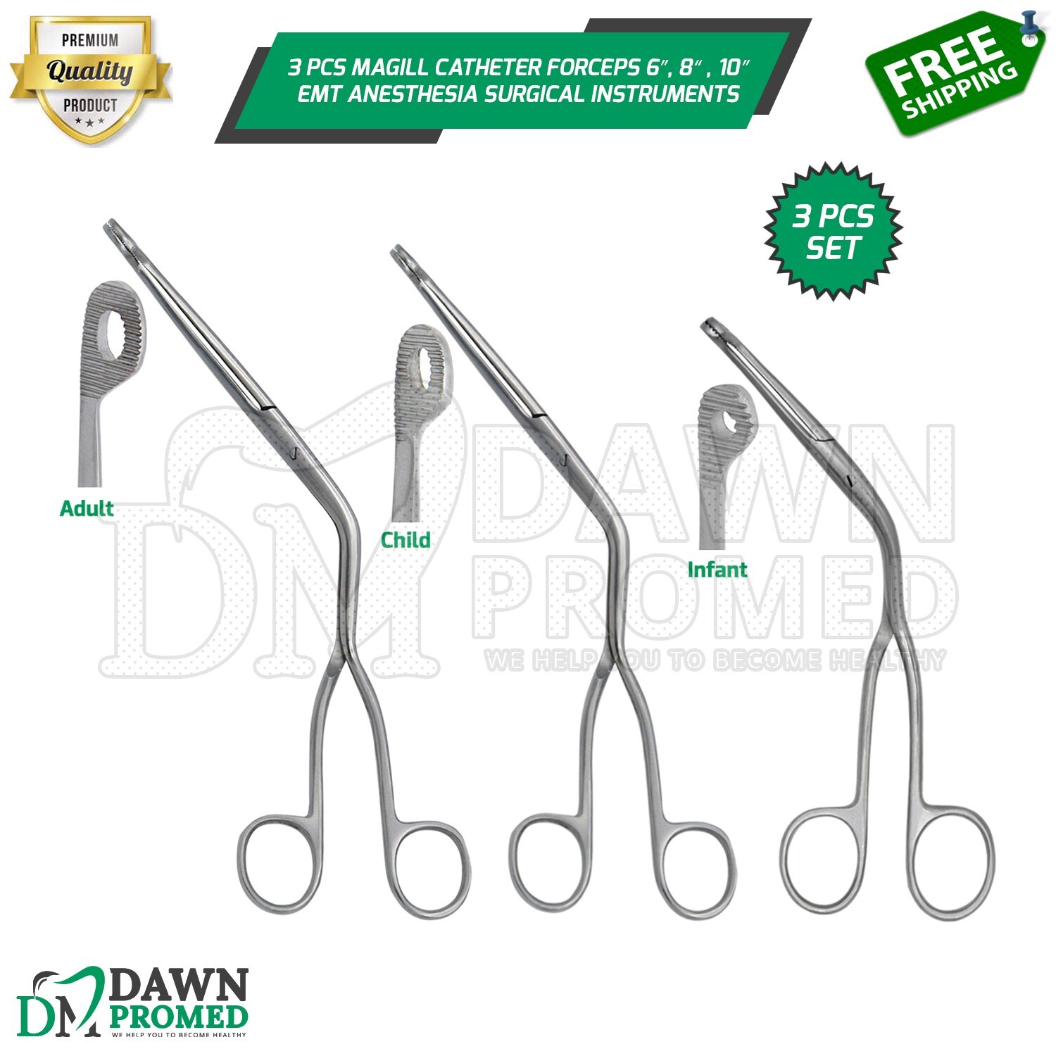 3 Pcs Magill Catheter Forceps 6″, 8″ & 10″ EMT Anesthesia Surgical Instruments